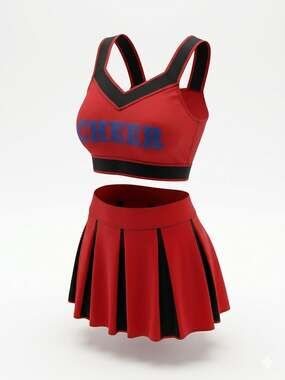SHEIN Sexy Red and Black Cheerleader Two Piece Costume Set Cosplay